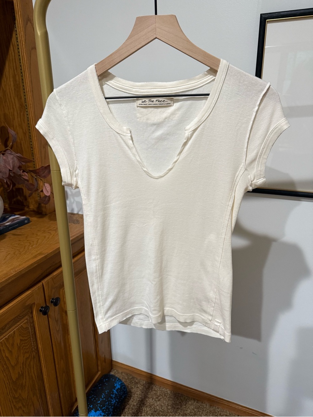 We The Free Cream Short Sleeve Notch Neck Tee